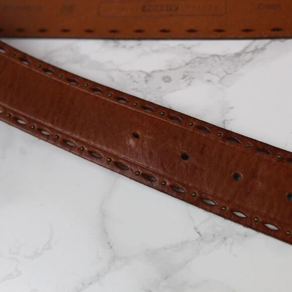 Fossil Brown Leather Belt Boho Victorian Metal Buckle Pink Rhinestone Medium - Picture 4 of 8
